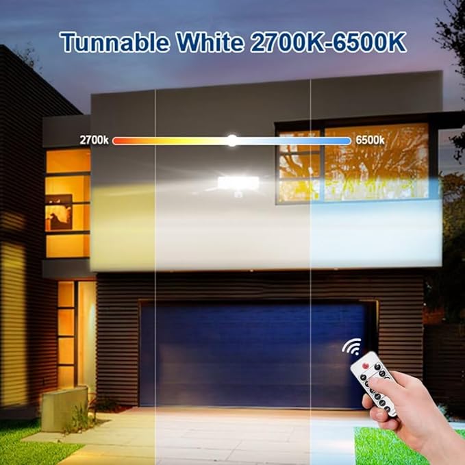 EMANER Outdoor Security Floodlight Waterproof, Remote Control, Motion Sensor or Stay On, Brightness Adjustable, Tunable White, 280W Equiv. 120V Motion Light for Yard Patio Porch (White, 2Pack)