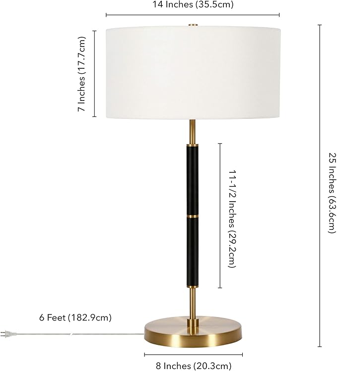 Henn&Hart 25" Tall 2-Light Table Lamp with Fabric Shade in Black/Brass/White, Lamp, Desk Lamp for Home or Office