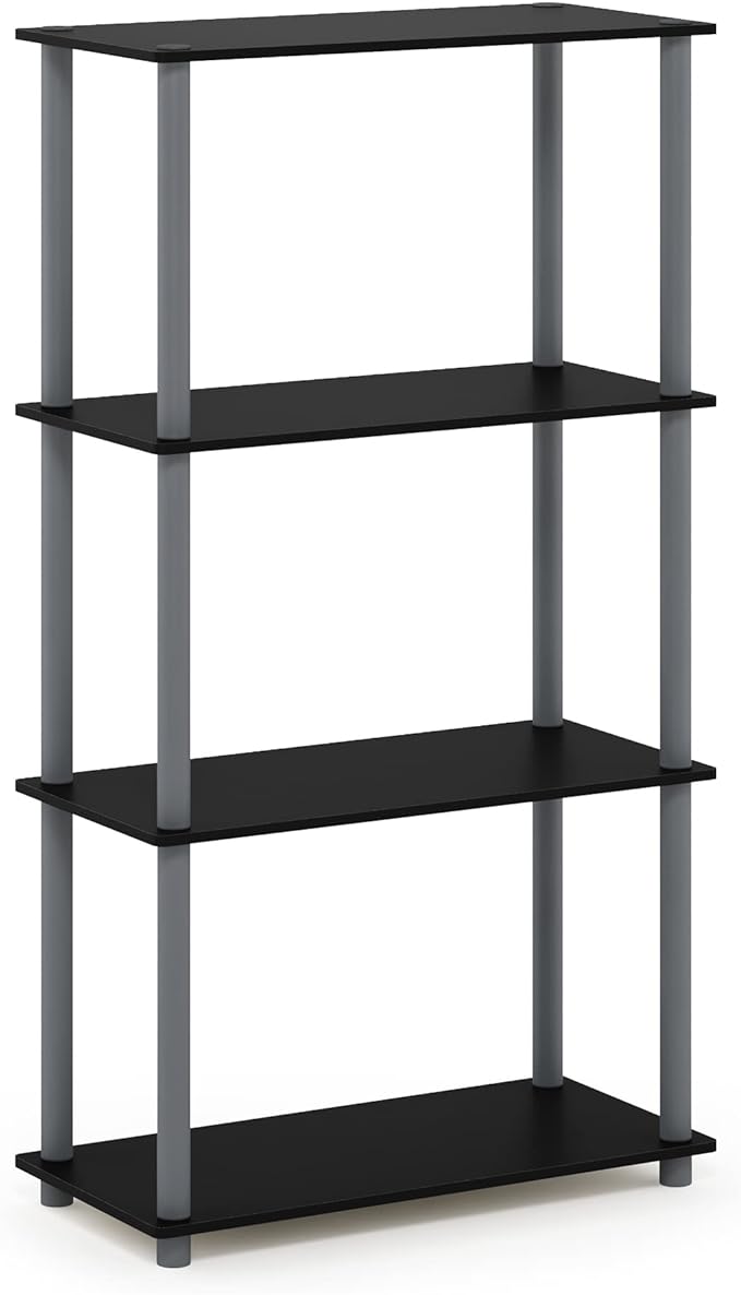 Furinno (99557BK/GY) Turn-N-Tube 4-Tier Multipurpose Shelf Display Rack - Black/Grey