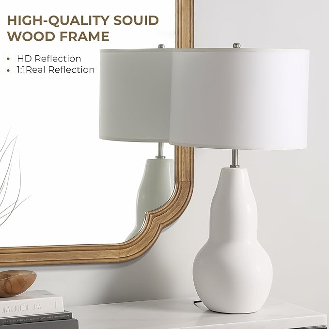 WallBeyond 20" x 30" Rounded Corner Arch Wall Mirror with Wood Frame for Entryway, Living Room or Bedroom Home Decor - Light Woodgrain, Honey-Colored