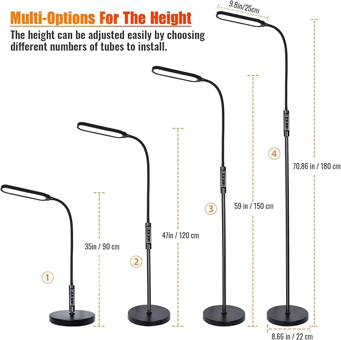 CRI95+ Floor Lamps for Living Room, 18W 3000LM Standing Lamp with 3 Color Temps, Gooseneck Adjustable Dimmable Lamp with Remote, Touch Control for Bedroom, Office, Tattoo Light