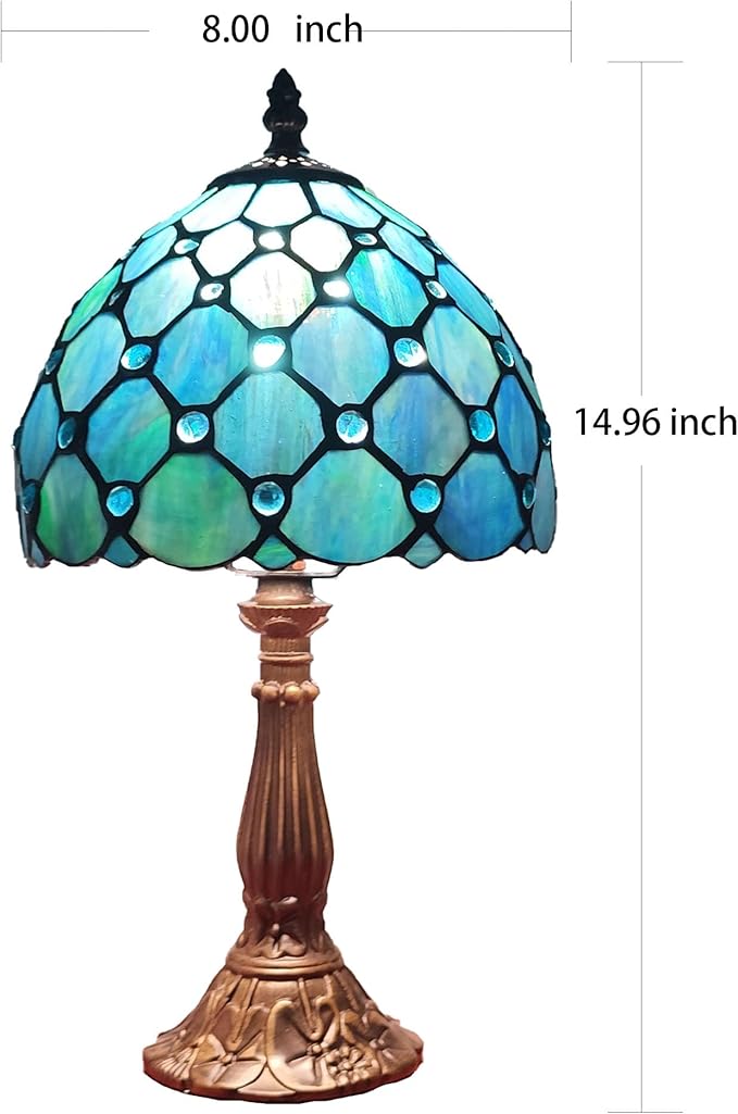 Small Tiffany Table Lamp 8 Inch Blue Pearls Style Tiffany Style Stained Glass Antique Light Bedroom Bedside Lamp Retro Reading Light