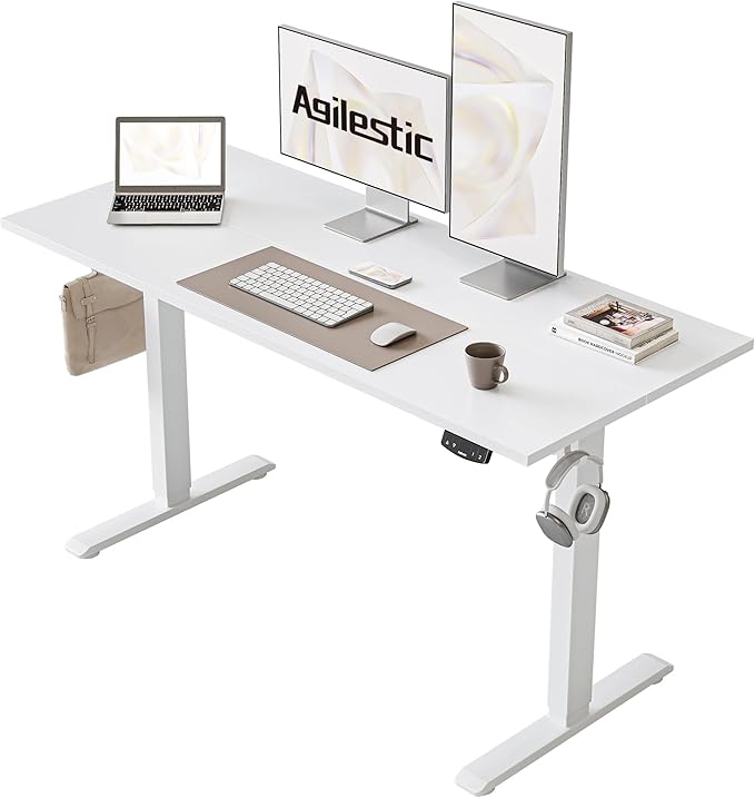 Agilestic Electric Standing Desk, 48 x 24 Inches Height Adjustable Desk, Sit Stand up for Work Office Home, Ergonomic Rising Computer Table with Memory Preset, White