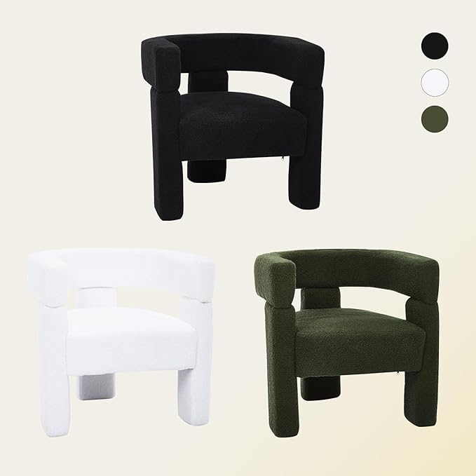 Sherpa Barrel Dining Chairs Set of 4, Upholstered Boucle Accent Kitchen Chairs with Arms, Comfy Faux Fur Side Chair Modern Armchair for Dining Room, Bedroom, Home Office, Green