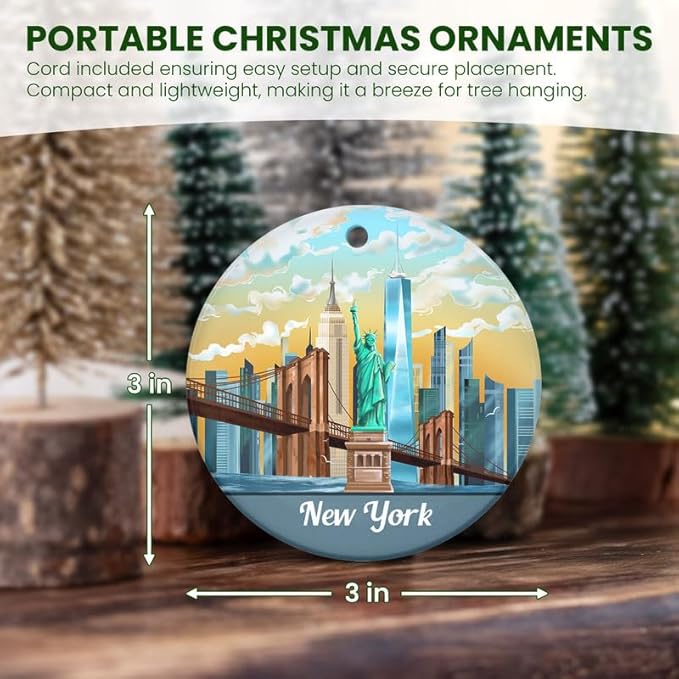 FLAGWIX New York Christmas Ornament 2025 - Ceramic Ornaments for Tree Decorations - Christmas Decortions Indoor, New York Gifts for Men Women, Statue of Liberty Ornament Gifts for Women Family Friends