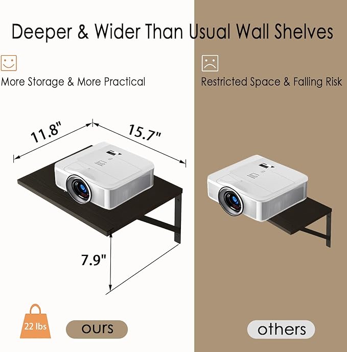 DINZI LVJ Deep Floating Shelves, 16" W x 12" D Wall Shelves Set of 2, Wide Display Shelf Mounted with Brackets, Easy-to-Install Wall Bookshelf for Living Room, Bathroom, Bedroom, Espresso