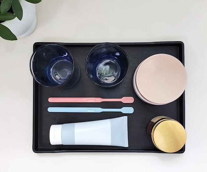 Black Serving Tray (11.8 x 8.7 inch) for Serving Accessory, Spa, Coffee, Drinks, Tea, Bar, Party, Seasoning, Perfume and Display Use.