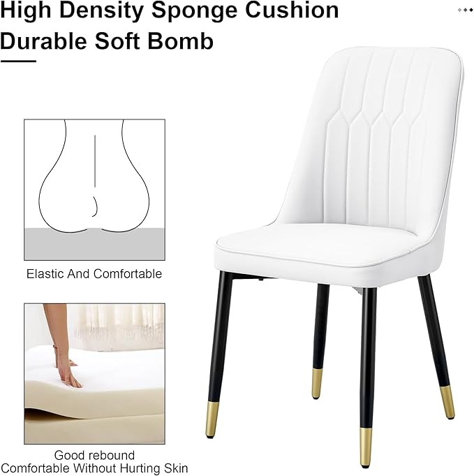 Dining Chairs Set, Modern Dining Chairs, Equipped with PU Leather Backrest Cushions and Black Metal Legs, Suitable for Restaurants, Kitchens, and Dining Room Chairs (White, Set of 6)