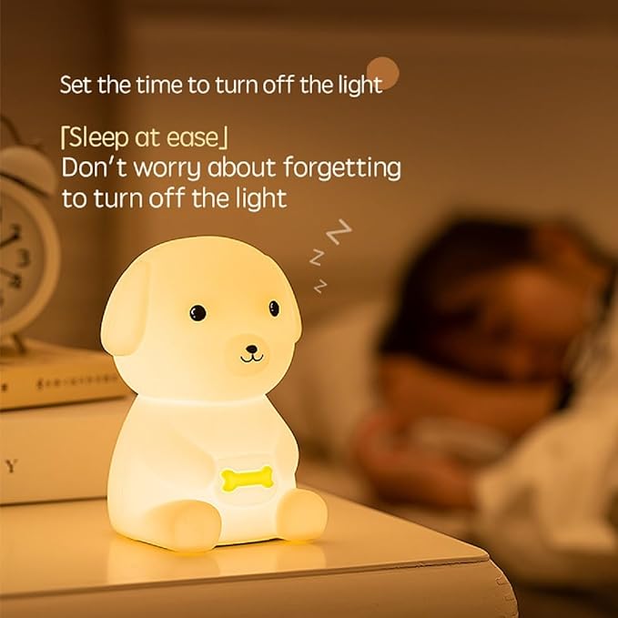 Puppy Night Light for Adults Kids,Kawaii Dog Lamp 7 Colors & 2 Brightness 20/40min Timer,Soft Silicone Night Light Rechargeable Light Table Lamp Bedside Lamp,Room Decor Gifts for Boys Girls