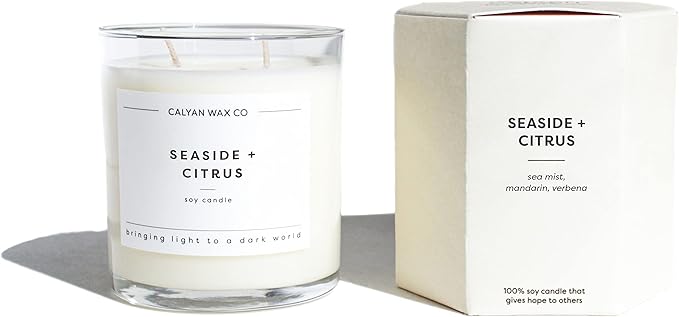 Calyan Wax Co. Seaside & Citrus 2 Wick Scented Candle - 37 Hour Burn - Luxury Non Toxic Soy Wax Candles - Long Lasting Large Glass Jar Candle for Home - 8.8oz
