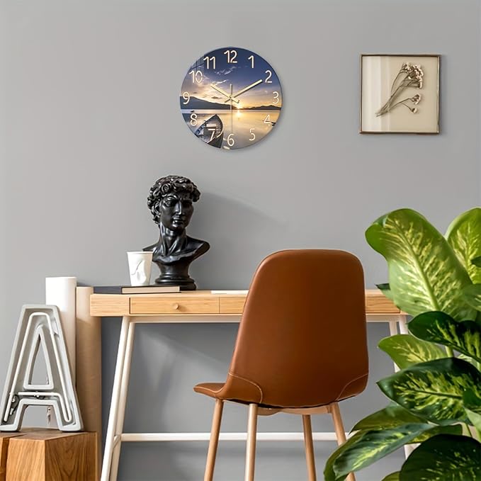 Sunset Clocks Wall for Bedroom Silent Wall Clock Non Ticking Decorative Wall Clocks Battery Operated 14 Inch