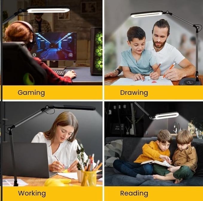 OTUS Desk Lamp for Home Office with Wireless Charger | LED Adjustable Architect Swing Arm Task Light for Computer Desk, Reading, Study & Video Calls | Dimmable Eye-Care Panel with Smart Memory