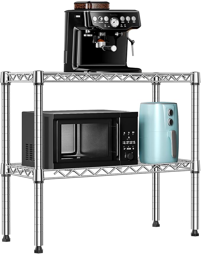 MZG 220 lbs 2 Tier Storage Rack Metal Wire Shelving Unit, Storage Standing Household Shelf Organizer for Laundry Bathroom Kitchen Pantry Closet Garage Utility Room, Chrome 11.8" D x 27.6" W x 23.4" H