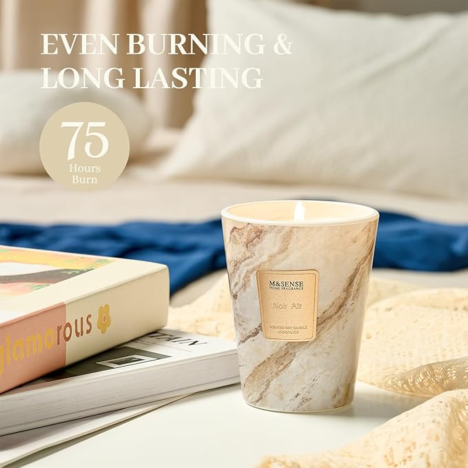 M&SENSE Noir Air Scented Soy Candle, 3 Wick Highly Scented 14.1 Oz 80H, Aromatherapy Christmas Gift for Women and Men