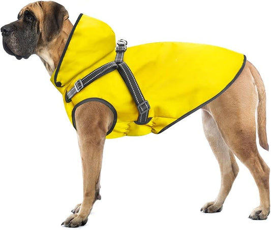 Mosucoirl Dog Raincoat Waterproof Hoodie Reflective Dog Raincoat Hooded Adjustable Rain Jacket for Small Medium Large Dogs Puppies Doggie (Yellow, XL)