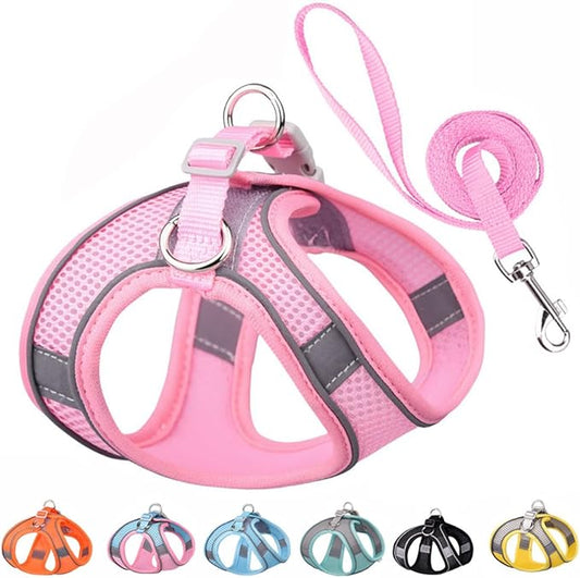 Xs Dog Harness and Leash Set, No-Pull Puppy Harness for Outdoor Walking, Breathable Mesh Reflective Cats Vest for XXS Xs Small Medium Breed Pet Dogs, Pink XS