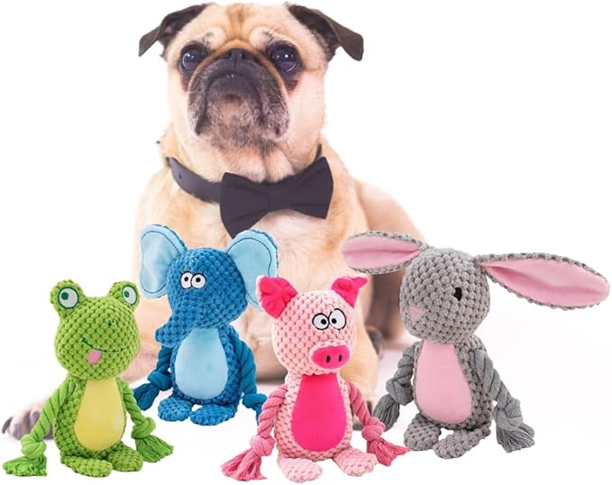 Cotton Rope Squeaky Dog Toy with Crinkle Paper – Interactive Plush Chew Toy for Small & Medium Puppies, Elephant Design