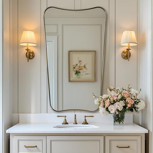 ANDY STAR 24x40 Inch Mirror, Brushed Gold Bathroom Mirror for Over Sink, Large Decorative Wall Mirror with Stainless Steel Frame, Anti-Rust, Italian Luxury Style Home Decor