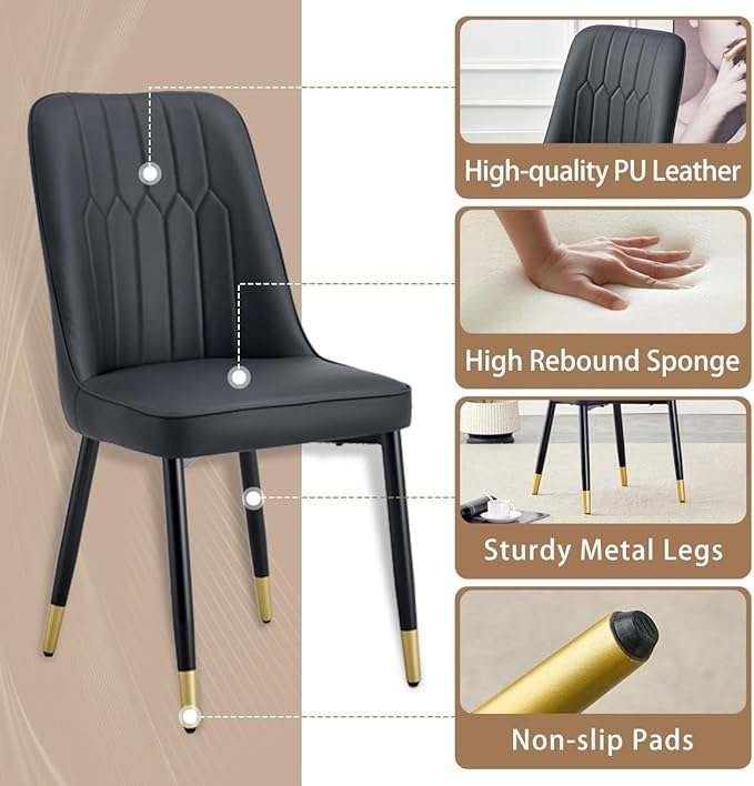 50'' Dining Table Set for 4, Dining Room Sets for 4, Sintered Stone Dining Table Chairs Set of 4, Easy to Assemble，Suitable for Small Spaces