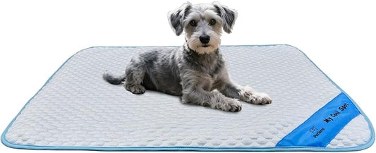 Pet Cooling Mat for Dogs & Cats – Ice-Silk Breathable Washable Foldable Cooling Blanket, Durable Portable Non-Slip Dog Bed for Crate, Kennel, Car & Outdoor Use, Blue (Medium)