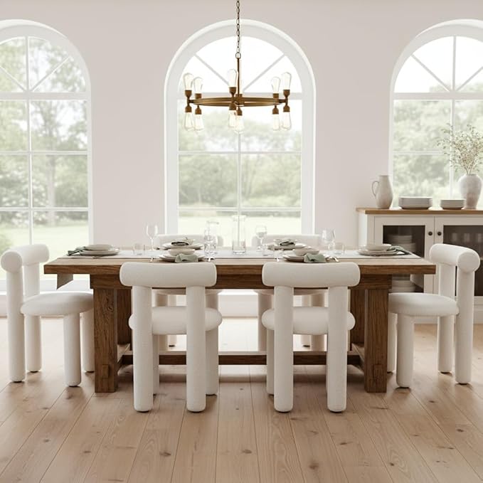 DUOMAY Modern White Boucle Dining Chairs Set of 8, Sherpa Upholstered Kitchen Chairs Armless Barrel Back Dining Chair, Living Dining Room Chairs, Reception, White