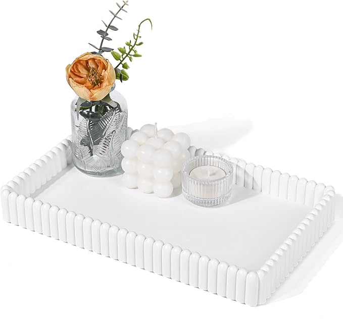 Rectangular Tray for Coffee Table,Modern Decorative Tray,White Concrete Trays,Home Dining Centerpiece Decor,Decorative Trays for Dining Table,Living Room,Kitchen,Counter