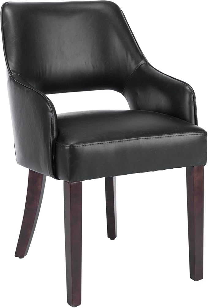 PU Leather Dining Chairs Set of 2 Upholstered Armchair Side Chairs Wood Accent Chair for Living Room/Dining Room/Bedroom/Restaurant, Black