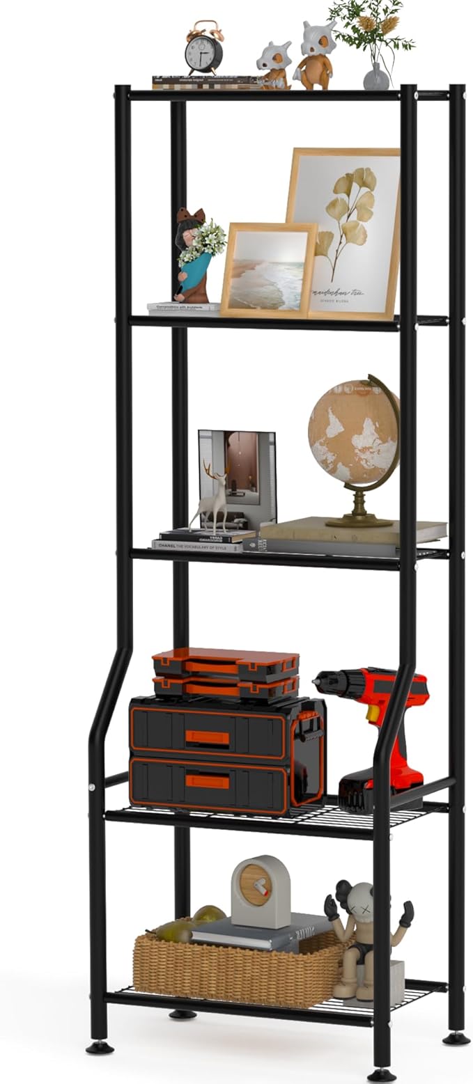 5-Tier Narrow Storage Shelves, 500LBS Total Capacity Metal Wire Rack with Leveling Feet, Rust-Resistant Organizer for Small Space, Kitchen, Bathroom, Garage, Pantry, Laundry Room, Black