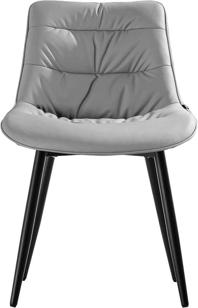 Kidol & Shellder Dining Chairs Set of 2, Modern Upholstered Faux Leather Kitchen Side Chairs with Comfortable Back - Mid-Century Armless Chair for Dining Living Room Bedrooms, with Metal Legs (Gray)