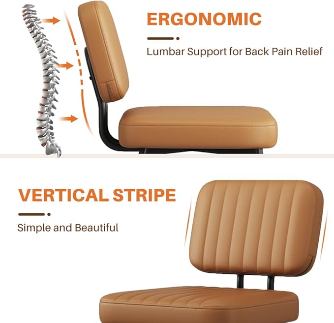 Dining Chairs Set, Upholstered Mid Century Modern Kitchen Dining Room Accent Chairs with Faux Leather Cushion Seat & Metal Legs for Kitchen, Living Room (Brown, Set of 2)