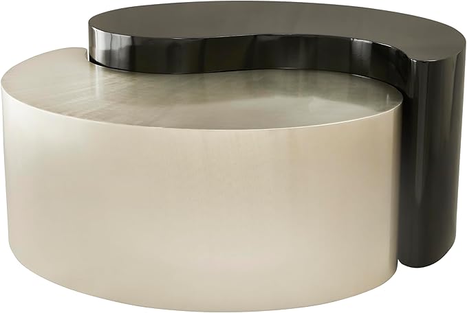 Modern Contemporary Luxury Ying-Yang 36" Coffee Table Set, Sculptural Design with Aluminum Frame for Living Room, Entryway, Home & Office, Black & Silver Dual Tone Coffee Table