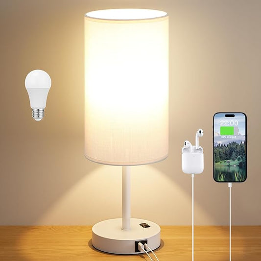 Dicoool Touch Bedside Table Lamp with USB - 3 Way Dimmable White Lamp for Bedroom Nightstand, Desk Lamp with Charging Station for Dorm, Office, Kids Room, Living Room