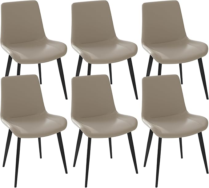 Dining Chairs with Comfortable Backrest and Sturdy Metal Legs, Modern Upholstered PU Leather Kitchen & Office Chairs for Dining Room, Restaurant Or Living Room (White, 6-Set)