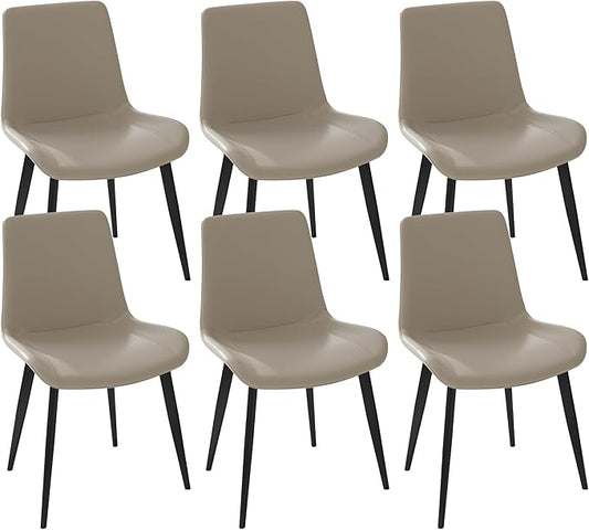 Dining Chairs with Comfortable Backrest and Sturdy Metal Legs, Modern Upholstered PU Leather Kitchen & Office Chairs for Dining Room, Restaurant Or Living Room (White, 6-Set)