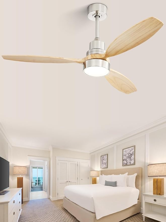 Sofucor Ceiling Fan with Lights, 52 Inch Low Profile Flush Mount Mordern Wood Ceiling Fan with Remote for Indoor Farmhouse Bedroom Living Room Outdoor Patio Porch, Reversible DC Motor, Noiseless