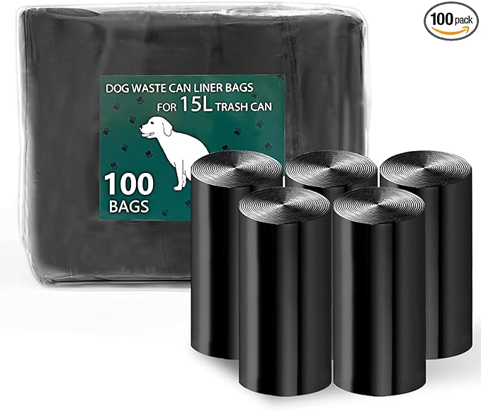 Dog Waste Bags for 15L Dog Poop Trash Can, 5 Pack Rolls Totaling 100 Bags, Black, Unscented