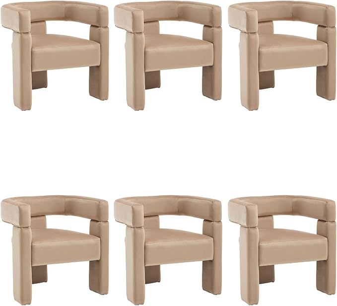 Khaki Dining Chairs Set of 6, Upholstered Velvet Barrel Chairs with Arms Comfy Side Chairs for Living Room/Dining Room/Reception