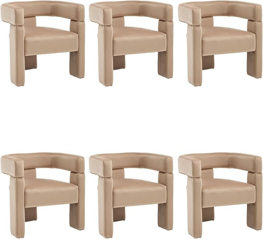 Khaki Dining Chairs Set of 6, Upholstered Velvet Barrel Chairs with Arms Comfy Side Chairs for Living Room/Dining Room/Reception