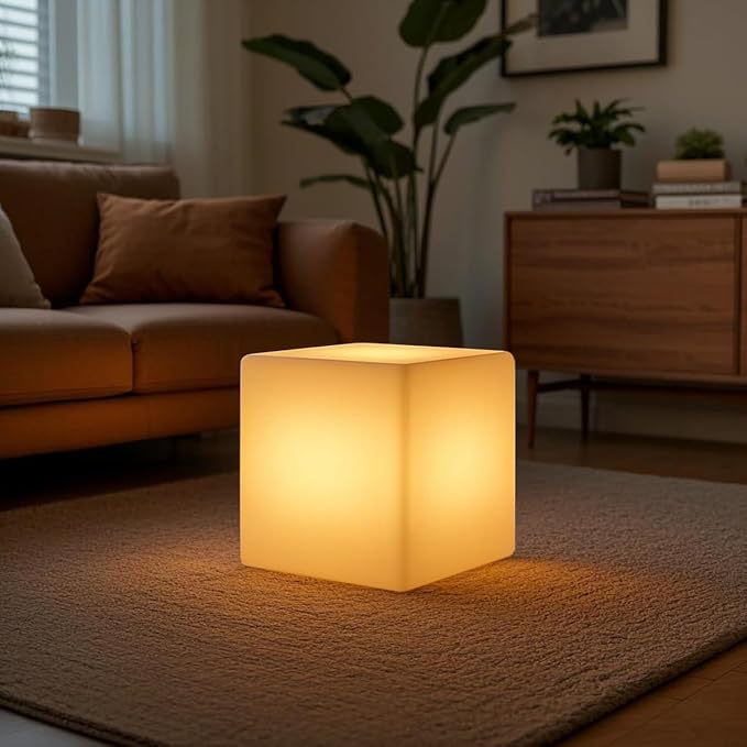 Mr.Go 15-Inch LED Cube Chair, 16 Dimmable RGB Colors Cube Seat w/Remote, Rechargeable Glowing Side Table, Waterproof Outdoor Floor Lamp for Patio, Pool, Home, Garden, Bar, Stage, Party Decor Lighting