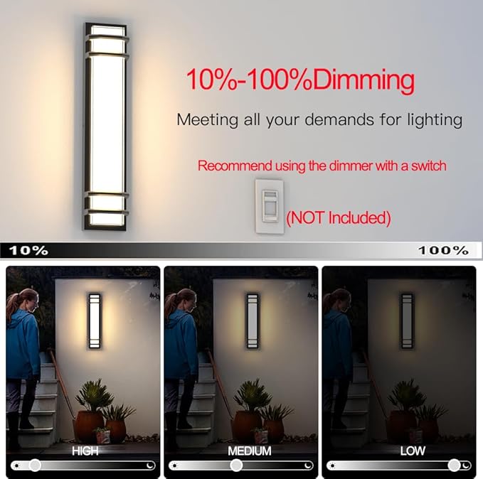 Sytmhoe 23.6in Exterior Wall Light Sconces,36w 3000K LED Dimmable Modern Porch & Patio Wall Light Fixture,Black Exterior Sconce Wall Mounted Lights for Garage Living Room Courtyard House(3000K)