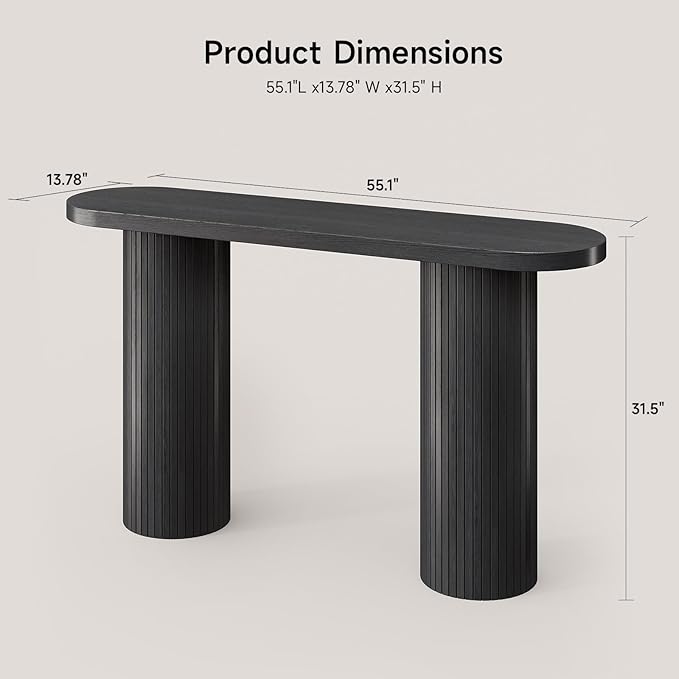 ONBRILL 55 Inch Fluted Entryway Table, Sofa Table Behind The Couch, Long Console Tables, Modern Entrance Stand for Hallway, Living Room Foyer, Farmhouse Style (Black)