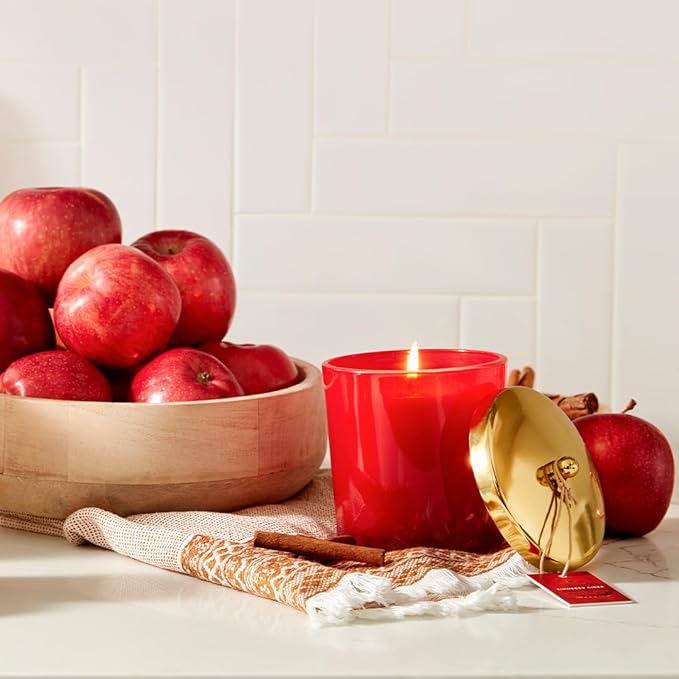 Thymes Scented Candles for Home Decor - Luxury Home Fragrance Gifts for Women & Men - Fall Candles with Warm Notes of Apple, Clove, & Cardamom - Harvest Red (Simmered Cider, 13 oz)