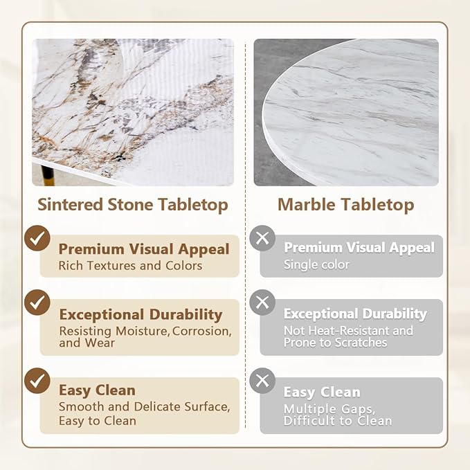 6 Person Dining Table Set, Sintered Stone Dining Table Set for 6, Kitchen Table Chairs Set of 6, Easy to Assemble