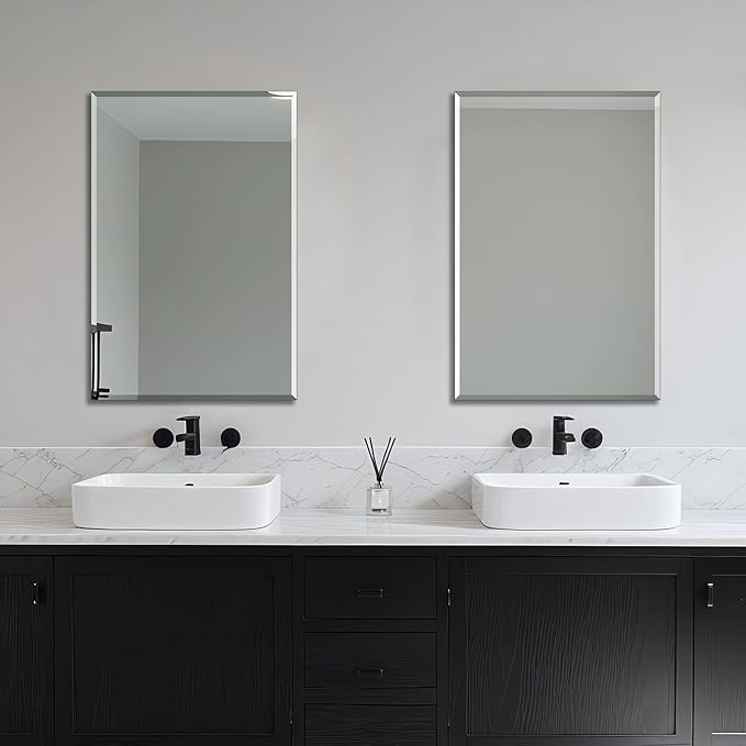 Ruomeng 2-Pack Bathroom Vanity Mirrors for Wall 24" x 36", Frameless Rectangle Mirror with Beveled Edge for Over Sink, Wall Mounted Mirror