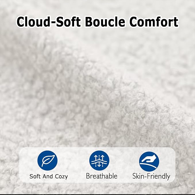 White Boucle Dining Chairs Set of 6, Upholstered Dinner Chair with Metal Frame, Dining Room Chairs with Padded Seat, Round Modern Seating for Living Room