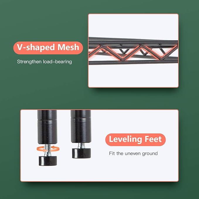 FDW 14" D×36" W×72" H Wire Shelving Unit Commercial Metal Shelf with 5 Tier Adjustable Layer Rack Strong Steel for Restaurant Garage Pantry Kitchen Garage，Black