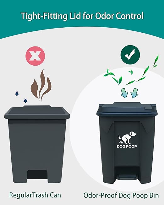 Dog Poop Trash Can Outside with Foldable Pooper Scooper – 20L Outdoor Pet Waste Bin with Foot Pedal Lid & 100 Bags – Waterproof Odor Control Trash Can for Yard, Patio, Garden