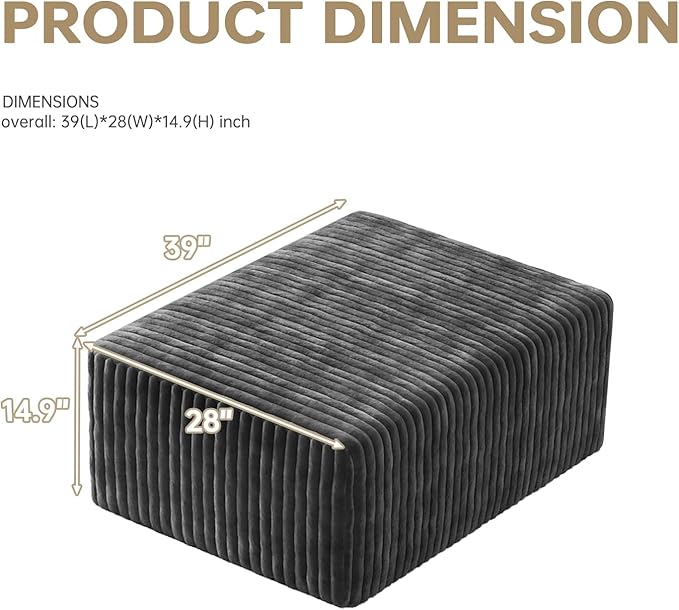 Cloud Sectional Couch with L-Shape Chaise,4 Seat Modern Modular Sofa with Deep Seat (Gray, Ottoman)