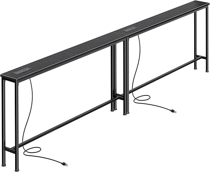 SUPERJARE 102.4 Inch Sofa Table with Power Outlets and USB-C Ports, 5.9 Inch Narrow Console Tables, Entryway Hallway Couch Tables with Storage, Behind Sofa, Small Spaces, Living Room, Black