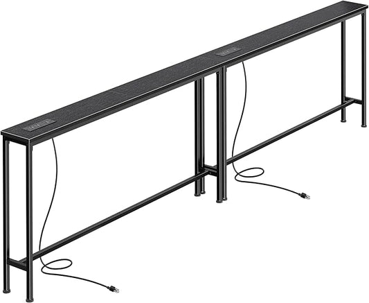 SUPERJARE 102.4 Inch Sofa Table with Power Outlets and USB-C Ports, 5.9 Inch Narrow Console Tables, Entryway Hallway Couch Tables with Storage, Behind Sofa, Small Spaces, Living Room, Black